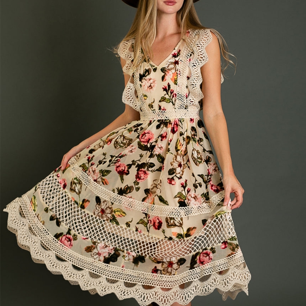 Joyfolie LANNAH DRESS IN ECRU BURNOUT